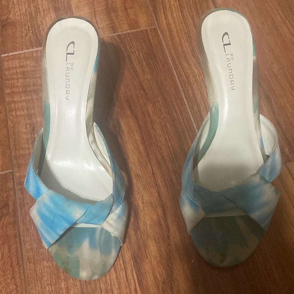 CL by Laundry Blue and Green Mules with Transparent Design